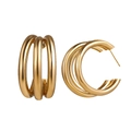 Minimalist triple layered gold hoop earrings with polished metallic nesting design - Triple Layer Nested Hoop Style (HS1930-Gold-3)