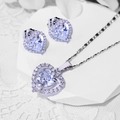 S925 sterling silver heart-shaped jewelry set with zircon necklace and stud earrings - Large Heart Main Stone Pave Style (HYL415003 Silver)