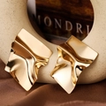 Modern geometric irregular crumpled gold earrings with a polished metallic finish - Irregular Pleated Plate Style (HS1930-Gold-4)