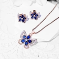 Elegant butterfly jewelry set featuring blue zircon necklace and matching earrings in rose gold - Butterfly Pear Main Stone Blue (HYL415005 Blue)