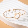 Elegant gold cat ear open cuff bracelet with minimalist geometric hollow design and beads - Cat Ear Shape Open Style (HS1974-17)