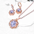 Rose gold jewelry set featuring purple oval zircons and floral spiral necklace pendants - Oval Gem Spiral Flower Style (HYL415006 Gold)