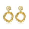Polished gold finish geometric woven earrings with triple layered textured rings - Woven Texture Hoop Drop Style (HS1930-Gold-8)