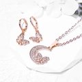 Rose gold moon and butterfly jewelry set with zircon necklace and hoop earrings - Moon Butterfly Full Pave Style (HYL415007 Gold)