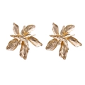 Champagne gold vintage floral earrings with realistic textured metal petals in a pair - Metallic Pleated Petal Style (HS1930-Gold-13)