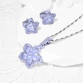 Elegant flower jewelry set with sparkling zircon floral necklace and earrings in silver finish - Five-Petal Flower Marquise Gem Style (HYL415008 Silver)