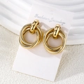 Golden multi-loop interlaced earrings with twisted texture on fashion jewelry card - Twisted Weave Intertwined Rings Style (HS1930-Gold-14)