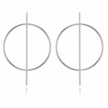 Minimalist silver geometric earrings with large circles and vertical bars in polished finish - Minimalist Geometric Silver Circle And Rod Style (HS1930-Silver-1)
