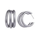 Three-layer silver metal C-shaped hoop earrings with industrial minimalist design - Silver Triple Layer Nested Hoop Style (HS1930-Silver-3)