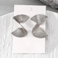 Silver pleated fan-shaped earrings with wave texture on a jewelry card - Silver Spiral Geometric Twisted Style (HS1930-Silver-5)