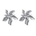 Silver flower stud earrings with pleated metal texture and lily petal design - Silver Metallic Pleated Petal Style (HS1930-Silver-13)