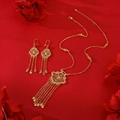 Gold plated filigree necklace and earrings set with tassel charms on red silk - Cloud Lock Hollow Tassel Style(TZ003)