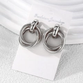 Silver striped interlocking hoop earrings set on fashion jewelry display card - Silver Twisted Weave Intertwined Rings Style (HS1930-Silver-14)
