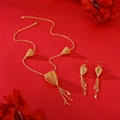 Golden teardrop jewelry set with filigree patterns and leaf charms on red floral background - Teardrop Hollow Leaf Tassel Style(TZ001)