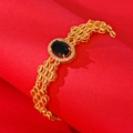 Elegant gold-plated flower bracelet with black oval gemstone and sparkling zircon accents - Black Gemstone Oval Style (SL007 Black)