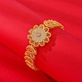 Gold-plated floral bracelet with white zircon centers and red enamel leaf-shaped links - Red Enamel Accented Style (SL003) / SL003