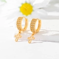 Gold-plated hoop earrings with cross pendants and double row zirconia stones - Double Row Pave (EH041)