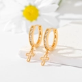 Golden huggie hoop earrings with channel-set zircons and elegant cross pendants - Channel Set Square Zirconia Cross (EH048)
