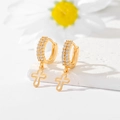 Golden huggie hoop earrings with double-row cubic zirconia and hollow cross charms - Double Row Rounded (EH042)