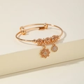 Verstelbare gouden babyarmband met zonnebloem hanger en holle bloemen kralen - Zonnebloem Ronde Bedel Stijl (SZ002) / Goud