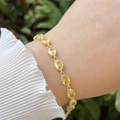 Detail of 18k gold plated bracelet featuring yellow oval gemstones on a model's wrist - Yellow (5)