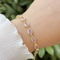 Detail of 18k gold plated bracelet with pink oval zircon stones and beaded edges - Pink (6)