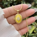 18K gold plated oval locket necklace with yellow enamel and zircon star pendant - 18K Gold / Yellow