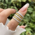 Luxurious 18K gold plated multi-layer ring with sparkling zircon inlays on woman hand - Gold and Silver Two-Tone Five-Layer Style (2)
