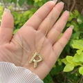 Bubble letter R pendant necklace in 18K gold plated copper with shimmering zircons - 18K Gold / Gold R