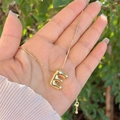18K gold plated balloon letter E pendant necklace with fine snake chain and adjustable clasp - 18K Gold / Gold E