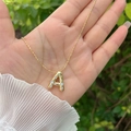 Bubble letter A pendant necklace in 18K gold plated copper with shiny cubic zirconia - 18K Gold / Gold A