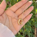 Handheld 18K gold plated 3D balloon initial letter G necklace on snake chain - 18K Gold / Gold G