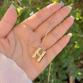 Polished 18K gold balloon style letter H pendant necklace on a delicate snake chain - 18K Gold / Gold H