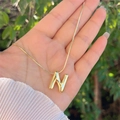 3D balloon initial letter N pendant necklace in 18K gold plated copper finish - 18K Gold / Gold N