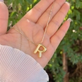 3D balloon letter R pendant necklace in 18K gold finish with snake chain style - 18K Gold / Gold R
