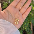 Bubble letter S pendant necklace in 18K gold plated finish with sleek snake chain - 18K Gold / Gold S