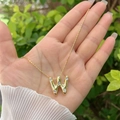 Bubble letter W pendant necklace in 18K gold finish with sparkling zircon inlay - 18K Gold / Gold W