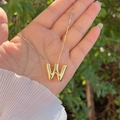 18K gold plated necklace featuring a 3D balloon letter W pendant on a slim chain - 18K Gold / Gold W