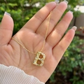 Bubble letter B pendant necklace in 18K gold plating with sparkling cubic zirconia stones - 18K Gold / Gold B