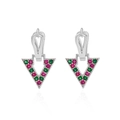 Silver geometric V-shaped drop earrings with pink and green pavé-set cubic zirconia - Triangle / Silver