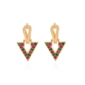 Geometric gold triangle earrings with red and green zircon pavé stones and U-shaped hooks - Triangle / Gold