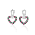 Detail of silver heart earrings featuring vibrant red and green cubic zirconia stones - Heart / Silver