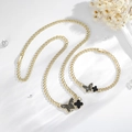 14K gold plated jewelry set with black butterfly and clover charms on thick chains - 14k / Black Butterfly Set (TZ044 Black)