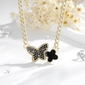 Elegant 14K gold plated necklace set with black butterfly pendant and clover jewelry - 14k / Black Butterfly Necklace (XL042)