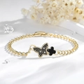 14K gold plated butterfly necklace and clover jewelry set with black zircon stones - 14k / Black Butterfly Bracelet (SL107 Black)