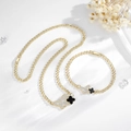 Golden 14K plated jewelry set featuring butterfly and black clover charms with zircons - 14k / White Butterfly Set (TZ045 White)