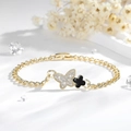 14K gold plated bracelet set featuring zircon butterfly and black clover pendants - 14k / White Butterfly Bracelet
