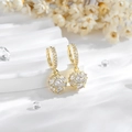 Fashionable gold-plated hoop earrings with zircon-paved spherical pendants - Gold