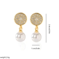 Detail shot of pearl drop earrings with zircon pavé studs showing 2.4cm height - EH290 Round Gold Style