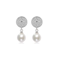 Detailed close-up of a silver pearl earring with a crystal-encrusted round stud - EH290 Round Silver Style